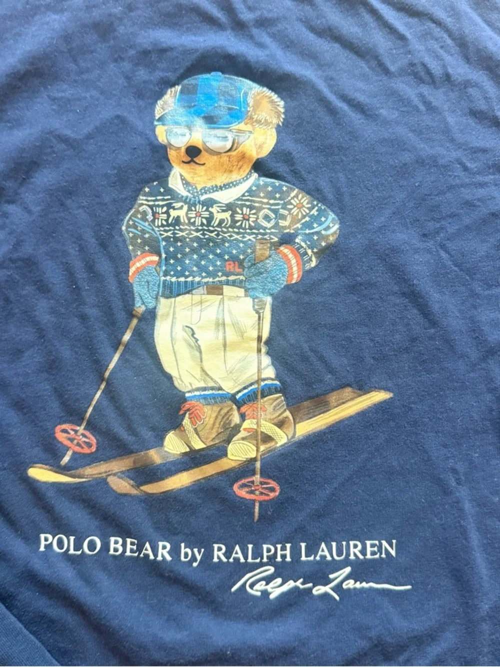 RALPH LAUREN Polo Bear Skiing Long Sleeve Tee Shirt Navy Kids Medium